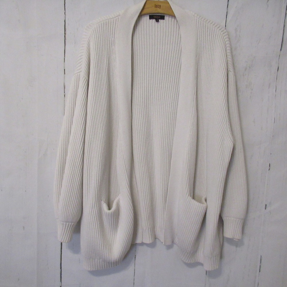 Quince Cardigan Sweater XL Ribbed Oversized Chunky Open Front Organic Cotton